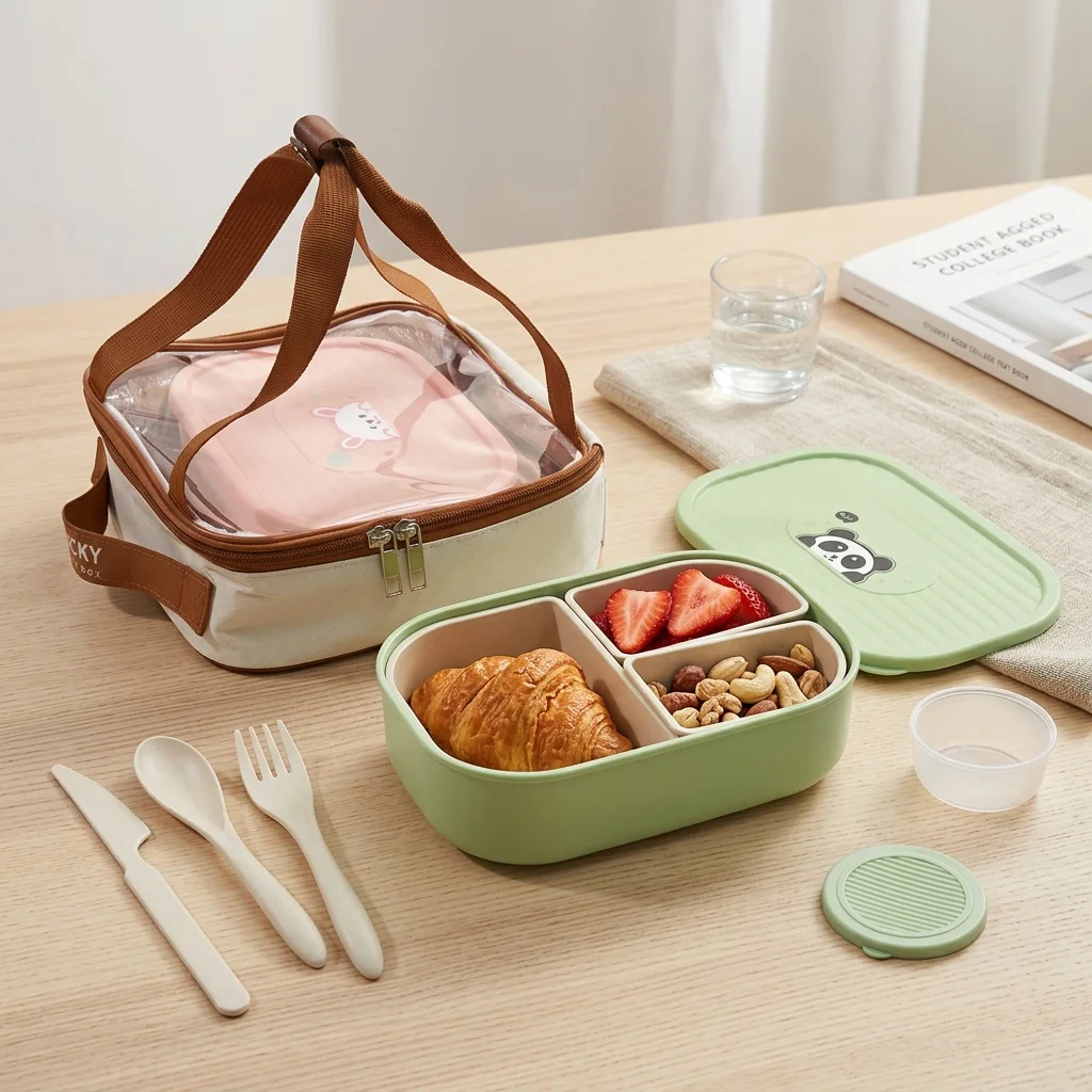 Meal Prep Or Prep Meal - Kinder-Bento-Lunchbox mit Deckel, 3 Fächer, Kunststoff-Lebensmittelbehälter,