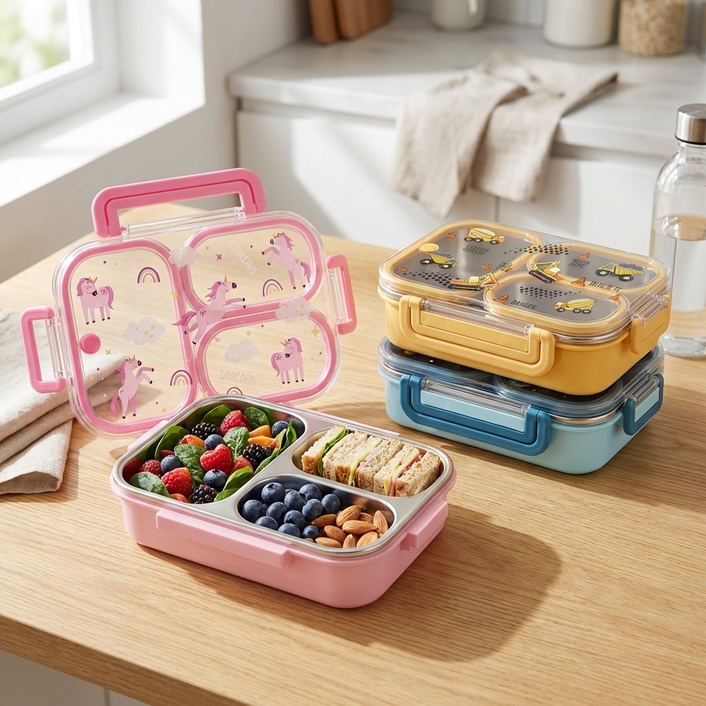 Meal Prep Bowl - Große Cartoon-Lunchbox für Kinder mit Griff,
